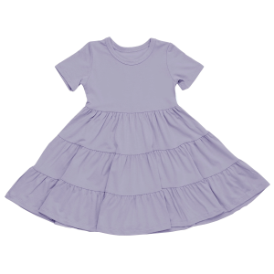 Custom Organic Bamboo Baby Girls Tiered Dress Children Solid Breathable Short Sleeve Twirl Skirt Toddler Clothes Layers Dresses