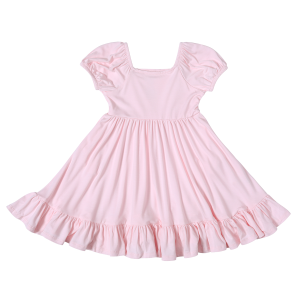 High Quality Baby Girls' Toddler Buttery Soft Short Sleeve Twirl Dress Custom Bamboo Spandex Solid Summer Children Ruffle Dress