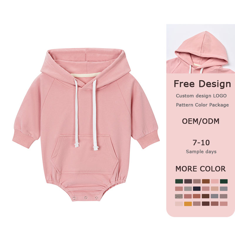 Private Logo French Terry Solid Long Sleeved Oversize Toddler Hoodies Sweatshirts Infant Jumpsuit Baby Sweatshirt Romper - Image 3