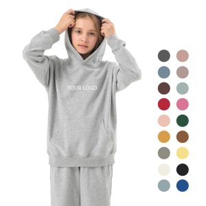 Top Quality French Terry 100% Cotton Kids Streetwear Hoodies Girls and Boys Hooded Sweatshirt Sport Gym Hoodie and Jogger Set