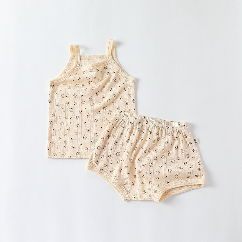 Bamboo Kids Suspenders Shorts Suit Baby Toddler Girls Clothing Sets Sleeveless Summer Floral Two-Piece Set - Image 5