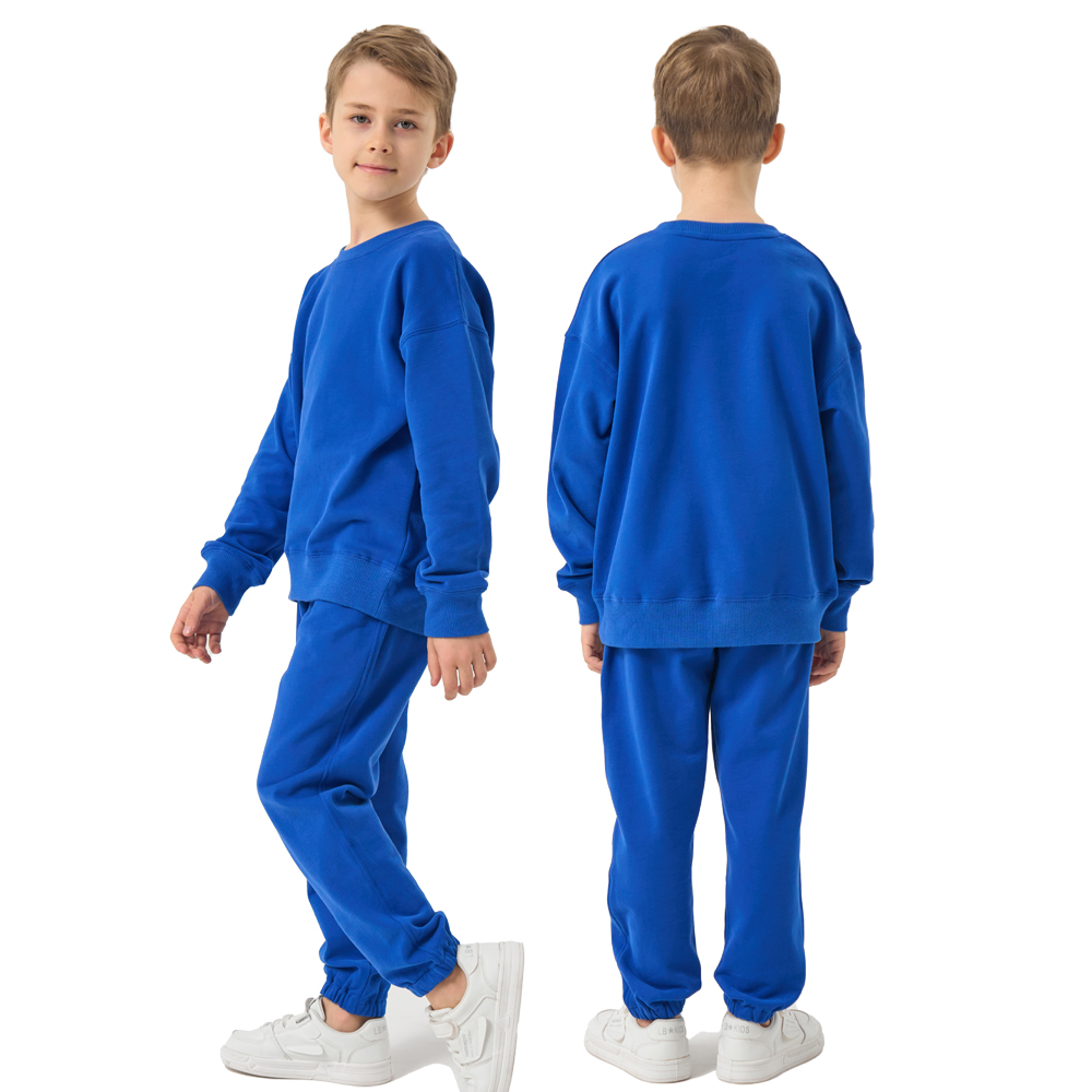 Custom Long Sleeve Children and Kids French Terry 100% Cotton Blank Logo Crewneck Sweatshirt Set 2 Piece Baby Tracksuit Set - Image 2