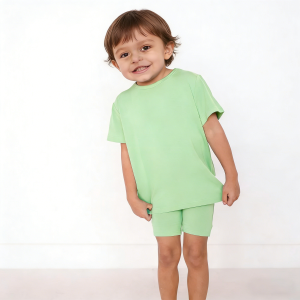 Wholesale Organic Bamboo Children Summer Plain Tee Shirts Short Sleeve Oversize Boys Top Shirt Sets 2pcs Clothes Baby T-shirts