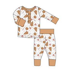 Wholesale Organic Bamboo Toddler Button Pajamas Set 2pcs Long Sleeve Shirt With Pants Children Pyjama Clothes Baby Nightgown