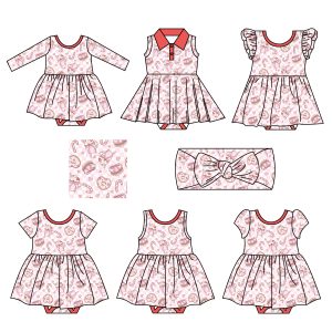 High Quality Sweet Baby Bamboo Dress Onesie Printing Infant Girls Casual Bodysuit Twirl Skirt Clothes Children Dresses Romper