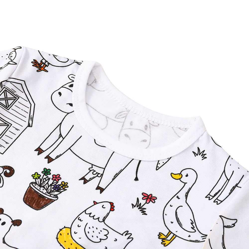 Customize 100% Organic Cotton DIY Coloring Pajamas Two Piece Set Kids Hand-drawn Graffiti Coloring Clothing for Children - Image 4