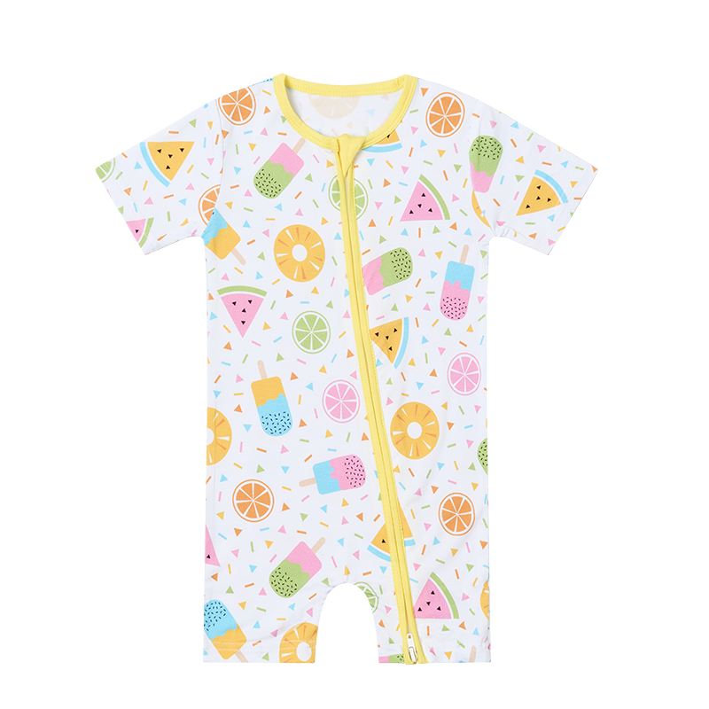 Custom Print Bamboo Spandex Baby Double Zipper Short Sleeve Romper Pajamas Sleeper Clothes - Image 3