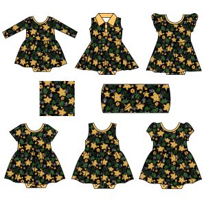 Christmas Organic Bamboo Baby Girl Twirl Dress Printing Pattern Snap Button Sweet Sis Romper Bodysuit Onesie Skirt Toddler Dress