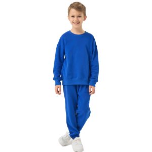 Custom Long Sleeve Children and Kids French Terry 100% Cotton Blank Logo Crewneck Sweatshirt Set 2 Piece Baby Tracksuit Set