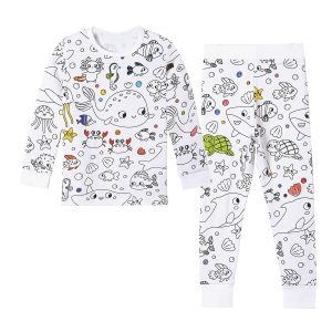 DIY Colouring Clothing Sets Cotton Long Sleeve Kids DIY Color 2 PCS Sets Children Sleepwear Coloring Pajamas for Kids