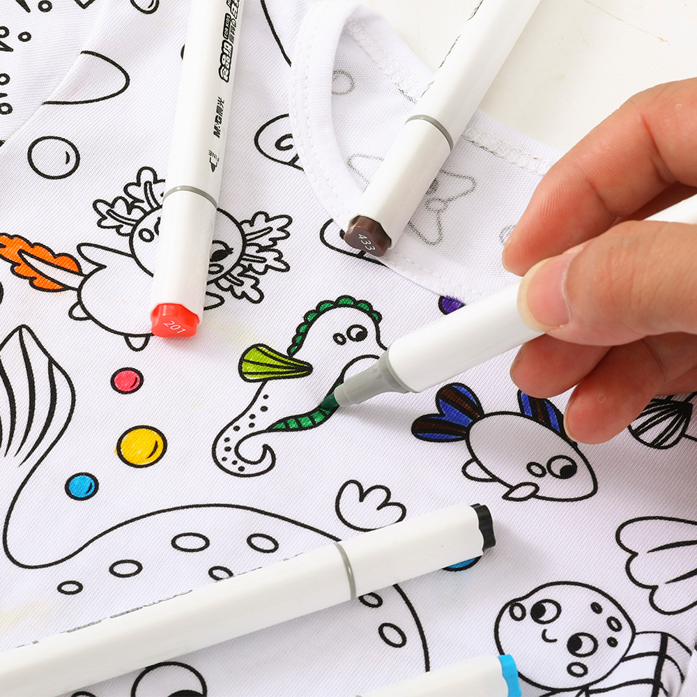 Customize 100% Organic Cotton DIY Coloring Pajamas Two Piece Set Kids Hand-drawn Graffiti Coloring Clothing for Children - Image 6