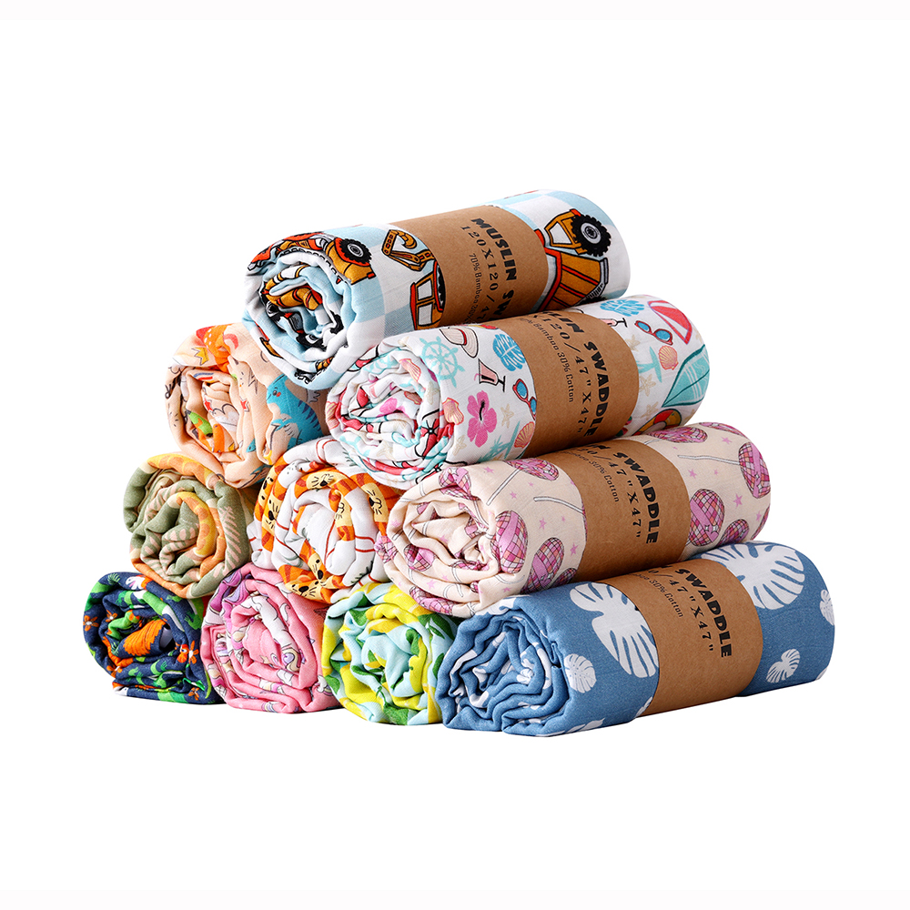 Wholesale 70% Bamboo 30% Cotton Infant Swaddle Wrap Blanket Newborn Receiving Blanket Printed Muslin Gauze Swaddle Blankets - Image 2
