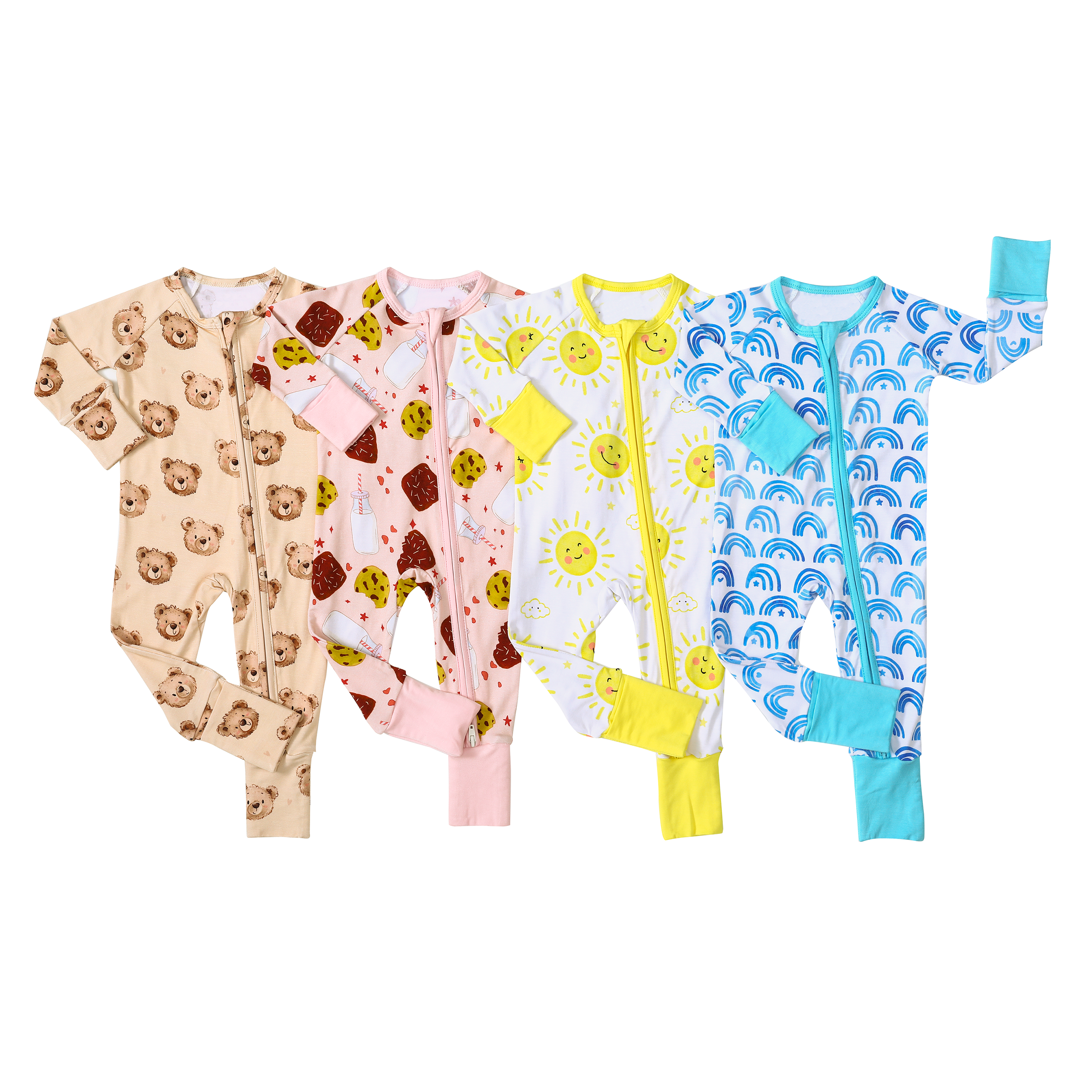 Custom Pattern Baby Infant Organic Bamboo Spandex Onesie Rompers Clothes Toddler Kid Pajamas Sleepwear Clothing Zipper Sleeper