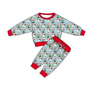 Baby Christmas Organic Cotton Sweatsuit Set Festive Pattern Bamboo Jogger Sets Long Sleeve 2ps Children Tracksuit Kid Sweatshirt