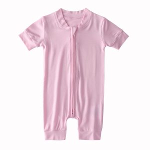 Unisex Baby Infant Short Sleeve Zipper Bamboo Viscose Spandex Onesie Jumpsuit Sleepwear Pajamas Kid Toddler Rompers Clothes