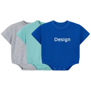 Custom Color Round Neck 70% Bamboo 30% Cotton Short Sleeve Snap Button Terry Baby Rompers Newborns Bodysuit Jumpsuit