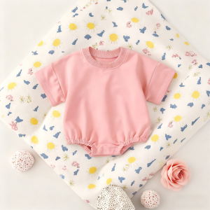 Custom Baby Short Sleeve Bubble Oversize Romper Organic Cotton Solid Infant Unisex Clothes Onesie Summer Romper Sweatshirt