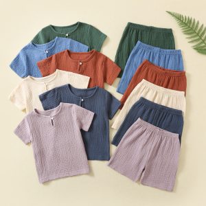 Breathable Muslin Baby Clothes 100% Cotton Gauze Kids Pajamas Summer Child Clothes Short Sleeve Shirt and Shorts 2 Pcs Sets