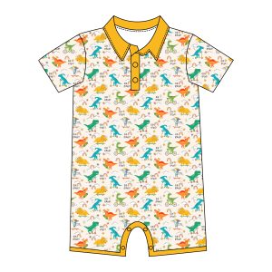 Customized Organic Bamboo Short Sleeve Baby Romper One Piece Bodysuit Kids Pajama Sleeper Newborn Polo Shortall Sleepwear Onesie