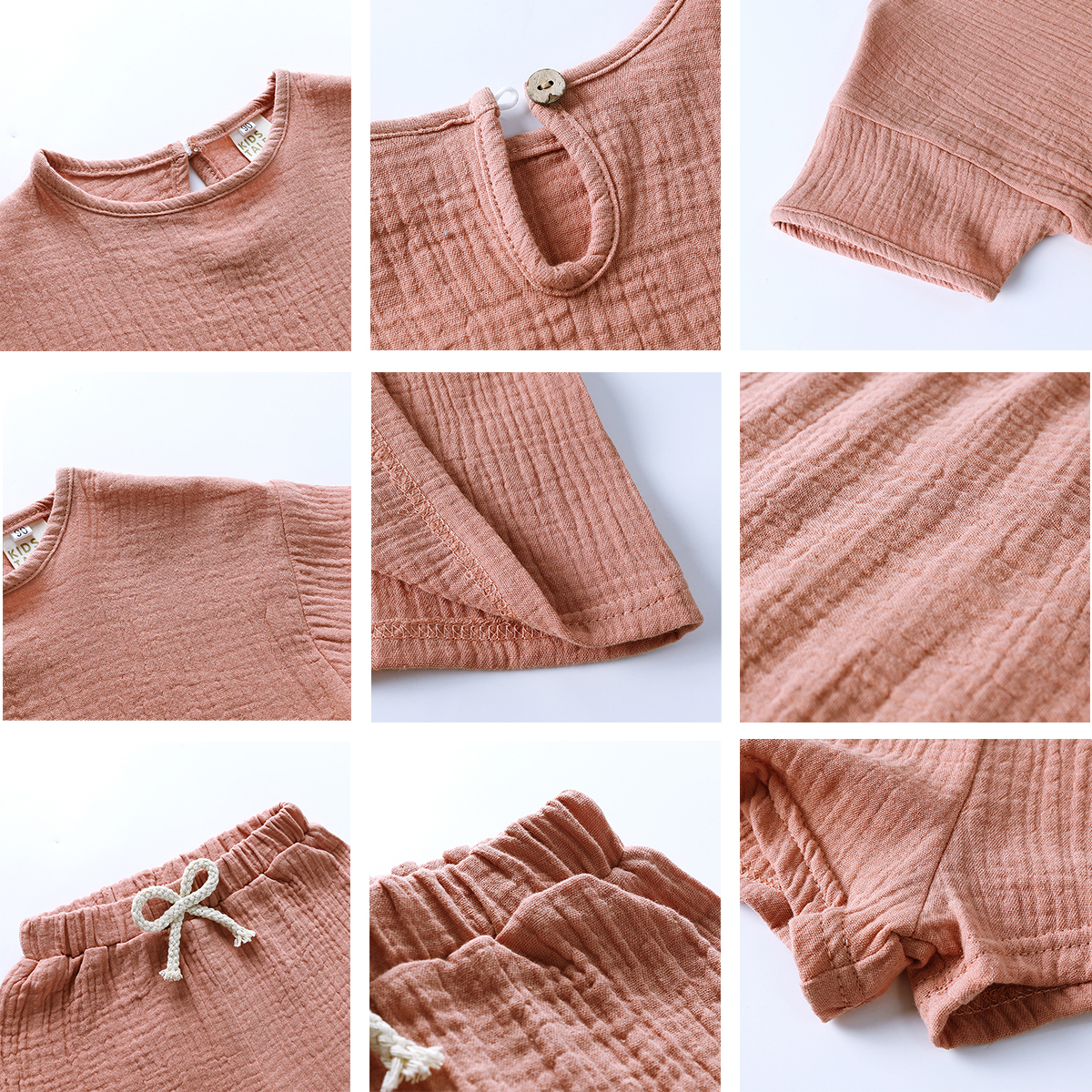 Wholesale Baby Muslin Clothing Set Summer Solid Color Baby Outfits Suit Kids Boys Girls Gauze Cotton Short Sleeve 2 Pieces Set - Image 3