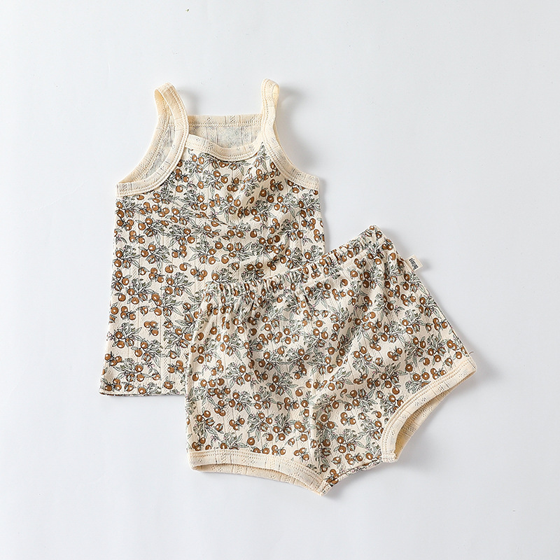 Bamboo Kids Suspenders Shorts Suit Baby Toddler Girls Clothing Sets Sleeveless Summer Floral Two-Piece Set - Image 4