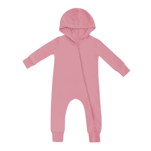 Wholesale 95% Bamboo 5% Spandex Solid Baby Hoodie Rompers Knit Long Sleeve Two Way Zipper Children Hooded Jumpsuit Infant Onesie