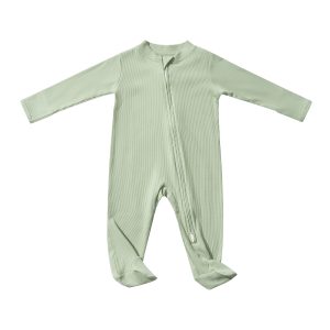 Wholesale 95% Cotton 5% Spandex Ribbed Fabric Baby Clothes Footie Pajamas Newborn Knit Romper Sleeper Baby Sleepsuit with Zip