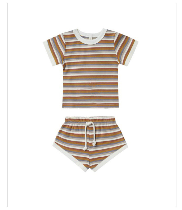 Outdoor Cotton Kids Summer Short Sleeve T-shirts and Shorts Two Piece Clothing Set Infant Cotton Clothes Casual Baby Ribbed Set - Image 3