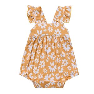 Custom Bamboo Baby Girl Ruffle Romper Jumpsuit Smocked Bubble Little Girl Sleeveless Rompers Toddler Romper Onesies for Girls