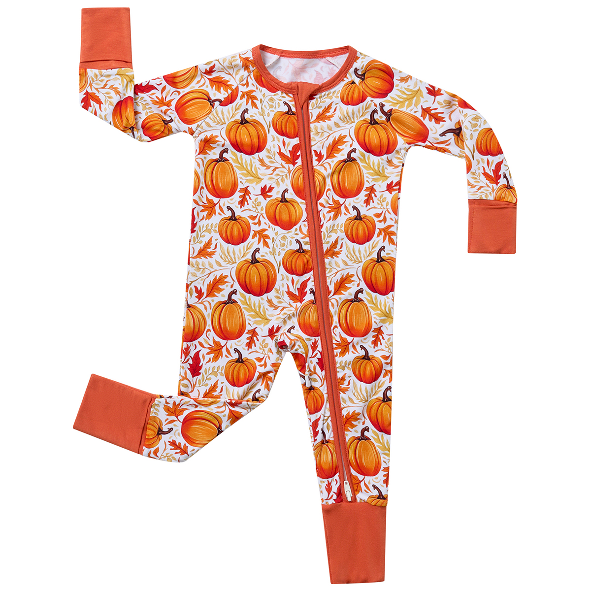 Custom Print Fold Over Cuff Newborn One Piece Romper 95% Bamboo 5% Spandex Zipper Sleeper Baby Toddler Pajamas Infant Sleepwear