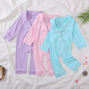 210GSM Bamboo Fabric Baby Clothing Custom Pattern Newborn Sleeper Jumpsuit Kids Buttons One Piece Pajama Infant Romper Sleepwear