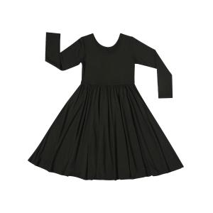 Custom Super Soft Organic Bamboo Twirl Ruffle Dress for Kids Long Sleeve Puff Eco-friendly Summer Solid Baby Girls Twirl Dresses