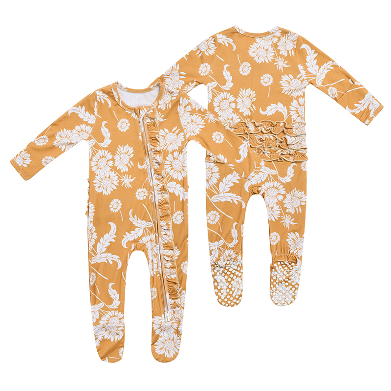Custom Printed Baby Sleepers Anti-Slip Footie Bodysuits Zipper Bamboo Toddlers Knit Body Suit Pajamas Newborn Romper