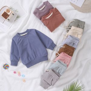 Custom Logo Print Cotton French Terry Baby Kid Two Pieces Boys Girls Hoodie Tracksuit Toddler Children Jogger Sets Baby for Kids