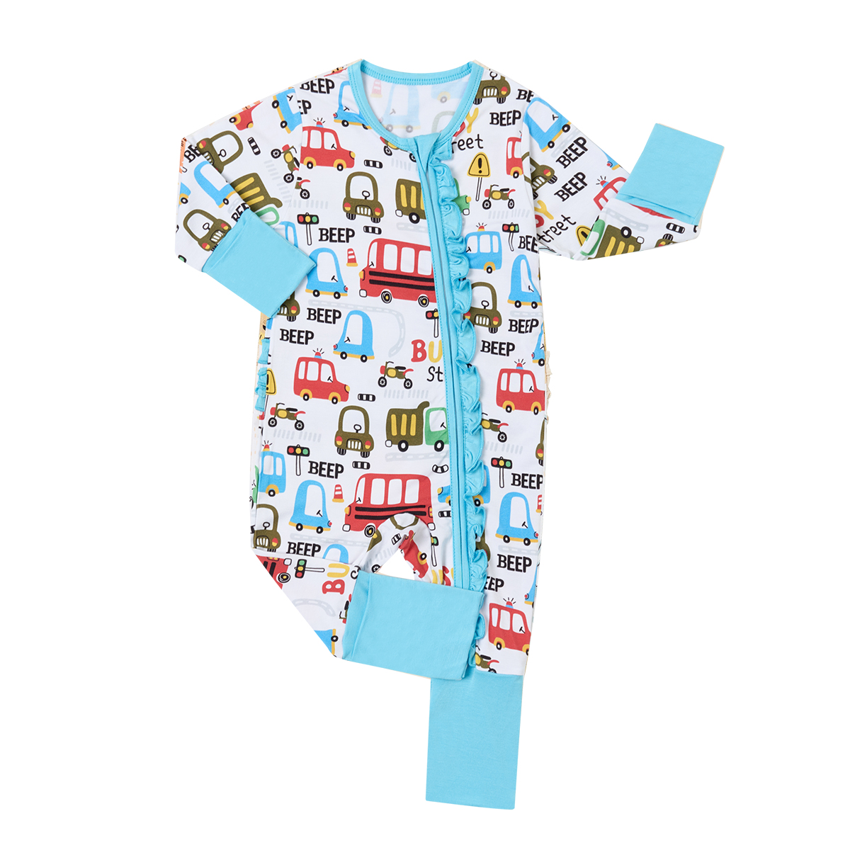 High Quality Pattern Toddler Romper Sleepwear Two Way Zipper Butts Ruffle Footie Onesie Jumpsuit Long Sleeve Pjs Baby Bodysuit - Image 3