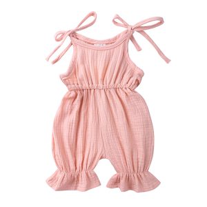 Breathable Muslin Fabric Baby Girls' One-piece Rompers Lace-up Design Sleeveless Baby Girls Bodysuit Ruffle Romper Jumpsuit