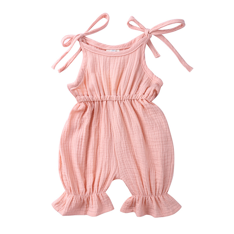 Breathable Muslin Fabric Baby Girls' One-piece Rompers Lace-up Design Sleeveless Baby Girls Bodysuit Ruffle Romper Jumpsuit