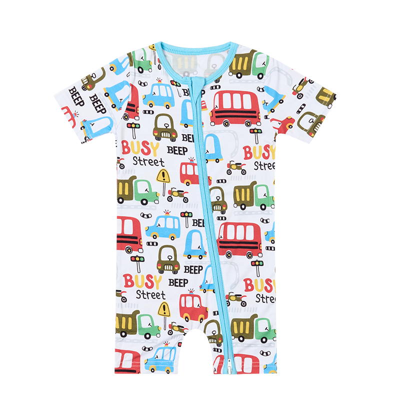 Custom Print Bamboo Spandex Baby Double Zipper Short Sleeve Romper Pajamas Sleeper Clothes - Image 4