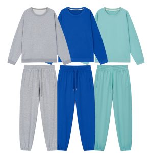 Custom Logo Long Sleeve Plain French Terry Cotton Pullover Sweatshirt 2 Piece Tracksuit Set CrewNeck Sweatshirt Set