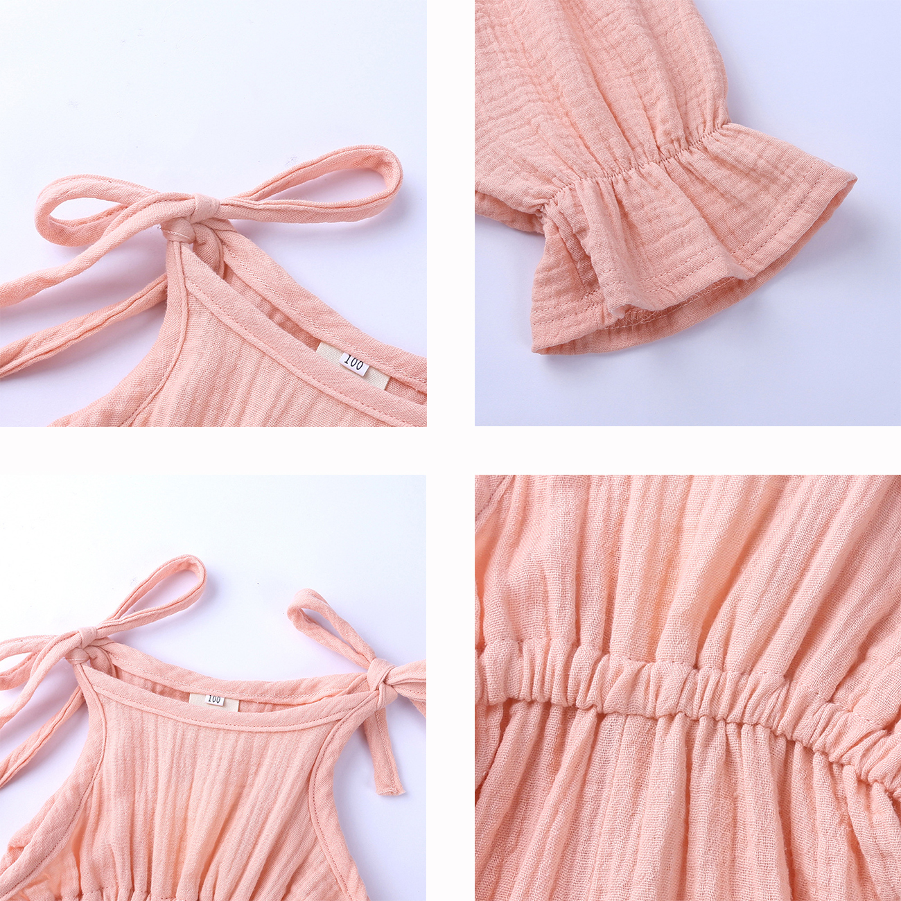 Breathable Muslin Fabric Baby Girls' One-piece Rompers Lace-up Design Sleeveless Baby Girls Bodysuit Ruffle Romper Jumpsuit - Image 2