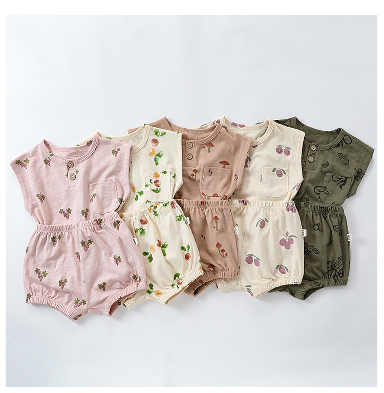 Wholesale Custom Printed Toddler Kids Sleeveless 2 Piece Outfit Newborn Baby Summer Tops + Shorts Clothes Sets - Image 3