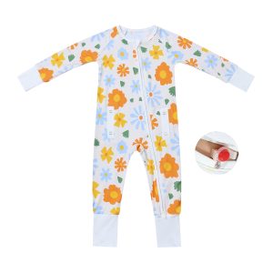 Custom Adaptive Medical Baby Romper Side Openings Newborn Sleeper Jumpsuit Bamboo Baby Pajamas with Tube Pockets