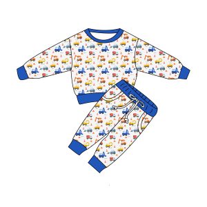 Print Pattern Organic Bamboo Kid Tracksuits Set Long Sleeve Soft Fleeces Clothing Children Jogger Hoodie Set Baby Sweatshirt Set