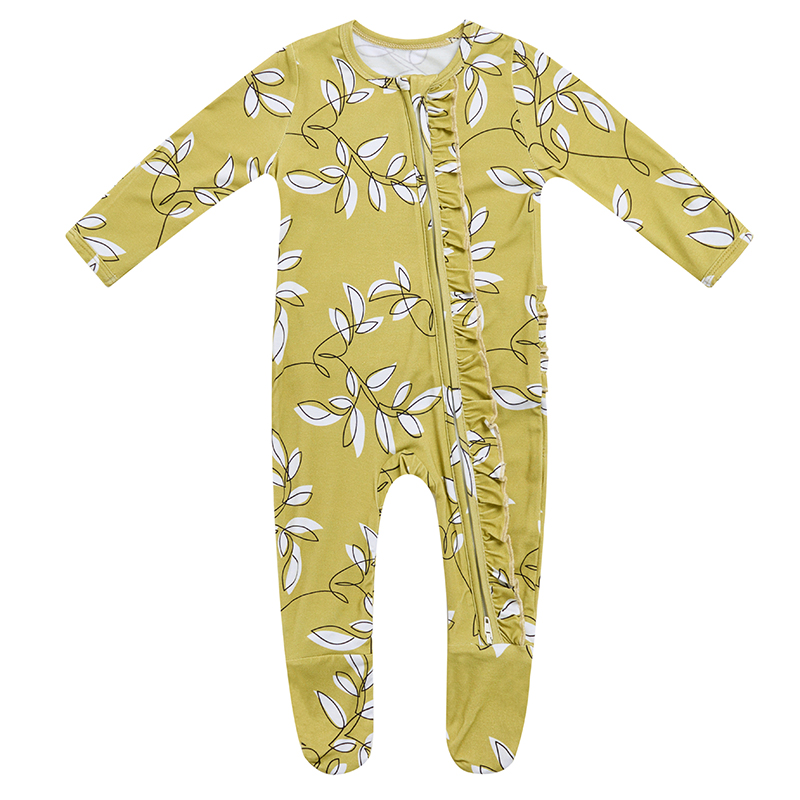 Custom Flounce Baby Girl Bamboo Anti-Slip Onesie Footed Sleeper Infant Romper Jumpsuit Newborn Clothes Zip Footie Pajamas Onesie - Image 3
