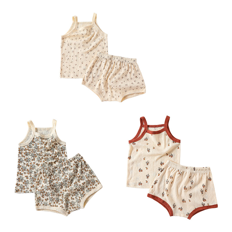 Bamboo Kids Suspenders Shorts Suit Baby Toddler Girls Clothing Sets Sleeveless Summer Floral Two-Piece Set - Image 2