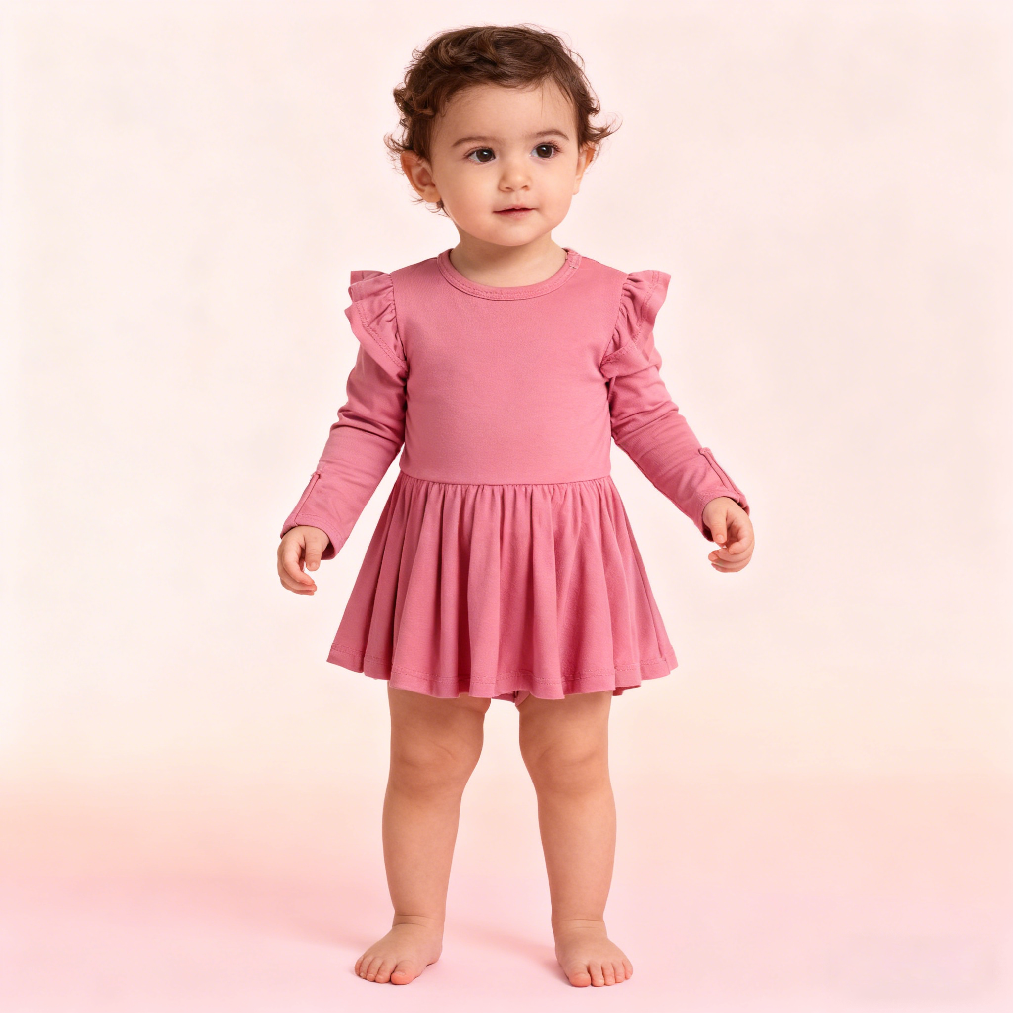 Baby Girl Bamboo Spandex Newborn Bodysuit Dress Outfit Ruffle Shoulder Long Sleeve Little Kids Romper Onesie Clothes Twirl Dress - Image 6