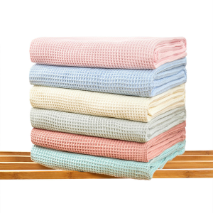 Wholesale 100% Organic Cotton Bamboo Baby Waffle Texture Breathable Swaddling Blanket Newborn Swaddle Waffle Throw Blanket