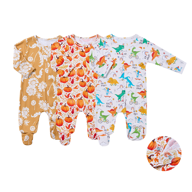 Custom Toddler Magnetic Sleepers Bamboo Magnetic Baby Clothes Long Sleeve Footie Baby Onesie Baby Magnet Pajamas