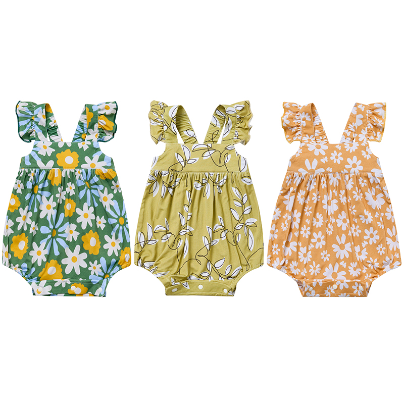 Custom Sleeveless Summer Infant Bodysuits Bamboo Toddler Cute Ruffle Strap Baby Girl Romper Ruffle Style Rompers for Baby Girl