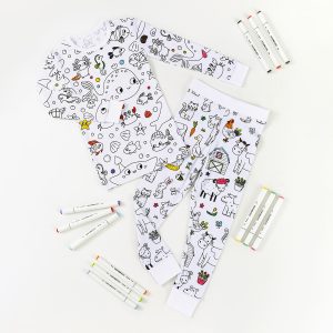 Customize Bamboo Unisex Children's Cartoon Graffiti Interesting Pajama Two Piece Set Home Comfort Wear Kids DIY Coloring Pajamas